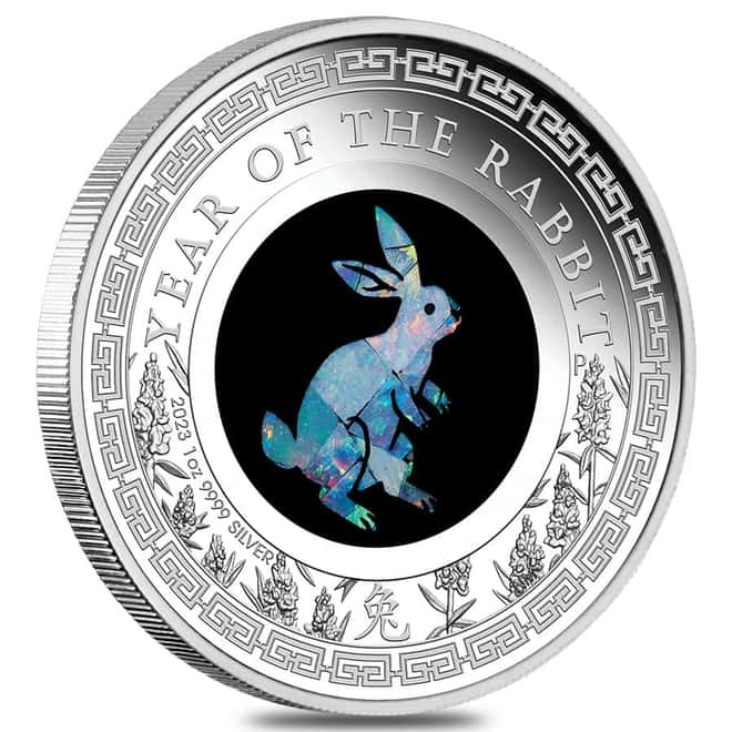 2023 1 oz Proof Silver Lunar Year of the Rabbit Opal Coin Australian Perth Mint (w/Box & COA)