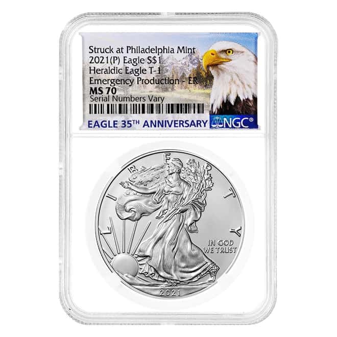 2021 (P) 1 oz Silver American Eagle NGC MS 70 ER (Eagle) Emergency Production