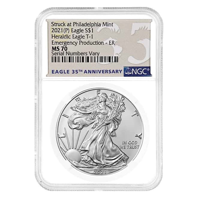 2021 (P) 1 oz Silver American Eagle NGC MS 70 ER (35th Anniv) Emergency Production