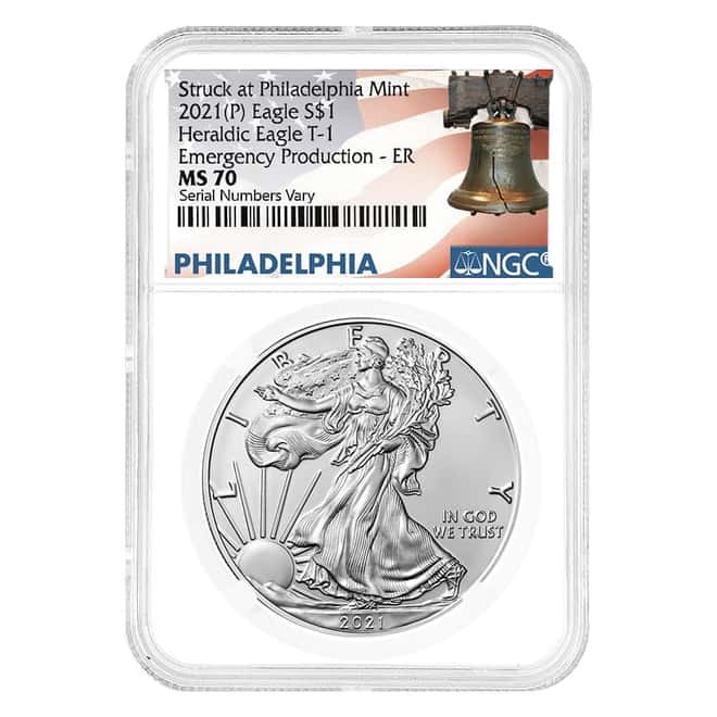 2021 (P) 1 oz Silver American Eagle NGC MS 70 ER (Liberty Bell) Emergency Production