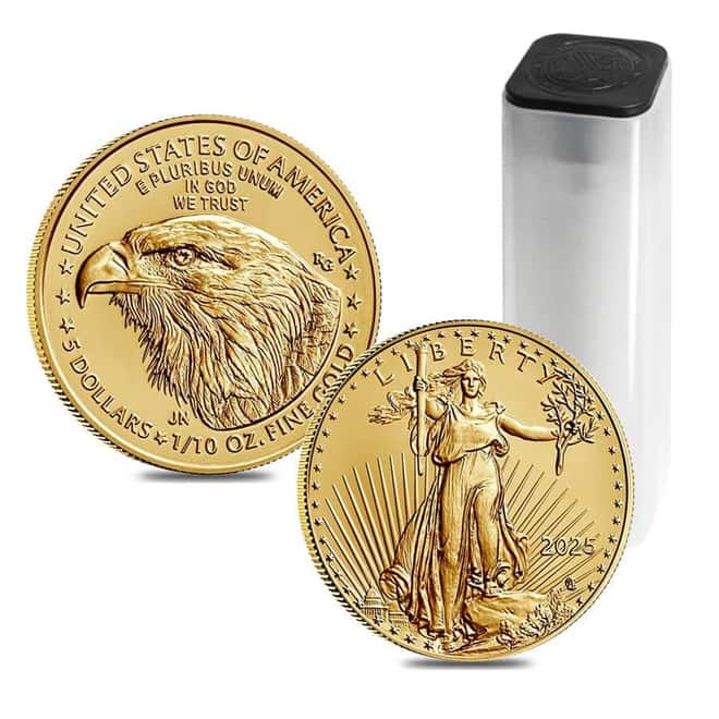 Roll of 50 - 2025 1/10 oz Gold American Eagle $5 Coin BU