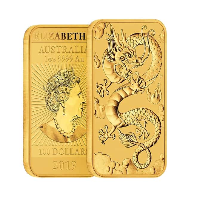 2019 1 oz Gold Australian Dragon Coin Bar $100 BU