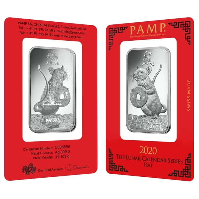 10 gram PAMP Suisse Year of the Mouse / Rat Silver Bar (In Assay)