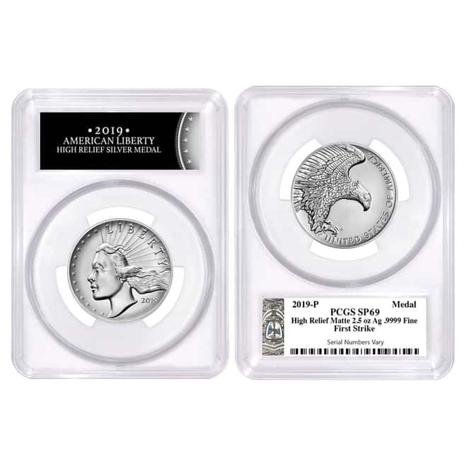 2019 P 2.5 oz American Liberty High Relief Silver Medal PCGS SP 69 FS (Liberty Label)