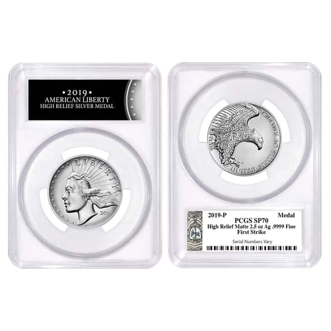 2019 P 2.5 oz American Liberty High Relief Silver Medal PCGS SP 70 FS (Liberty Label)