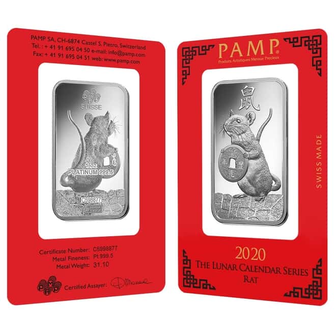 1 oz PAMP Suisse Year of the Mouse / Rat Platinum Bar (In Assay)