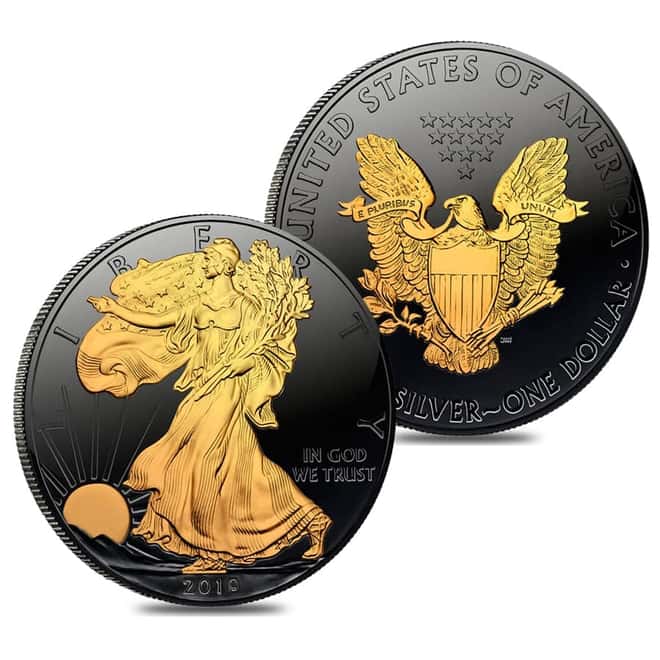 2019 1 oz Silver American Eagle $1 Coin Black Ruthenium 24K Gold Edition (w/Box & COA) 