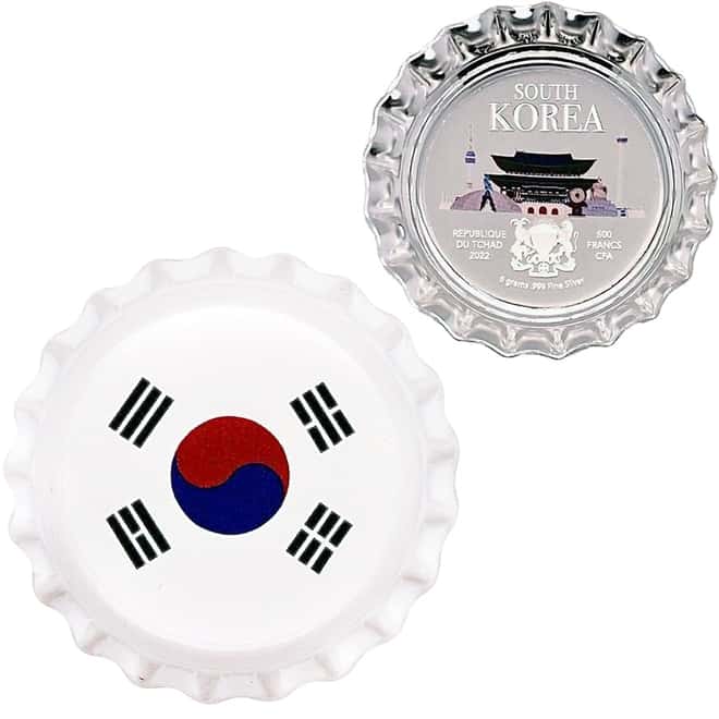 2022 Chad 6 gram World Landmarks - South Korea Bottle Cap Proof Silver Coin .999 Fine (In Cap)