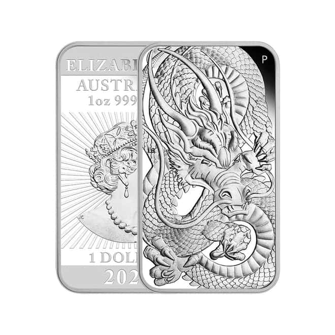 2021 1 oz Proof Silver Australian Dragon Coin Bar Perth Mint .9999 Fine (w/Box & COA)