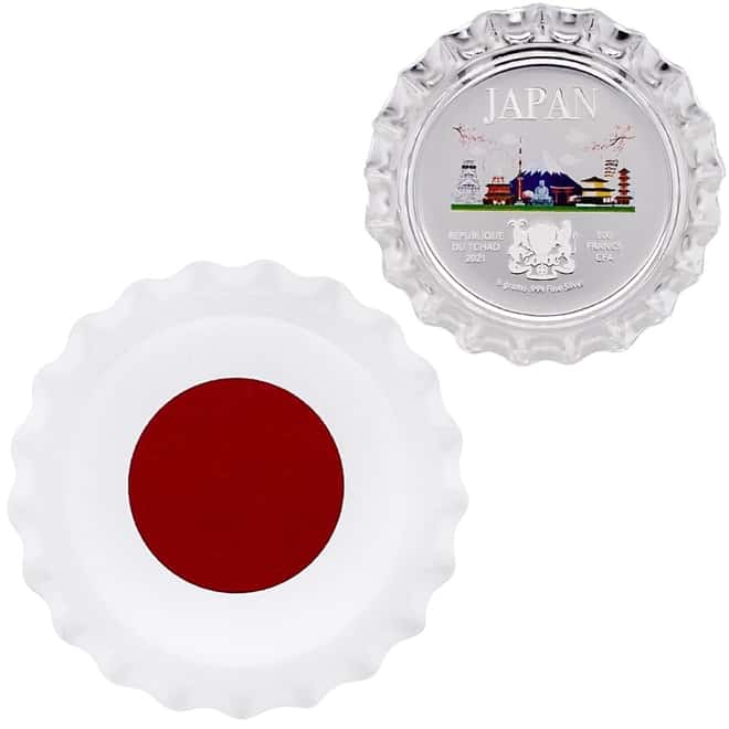 2021 Chad 6 gram World Landmarks - Japan Bottle Cap Proof Silver Coin .999 Fine (In Cap)
