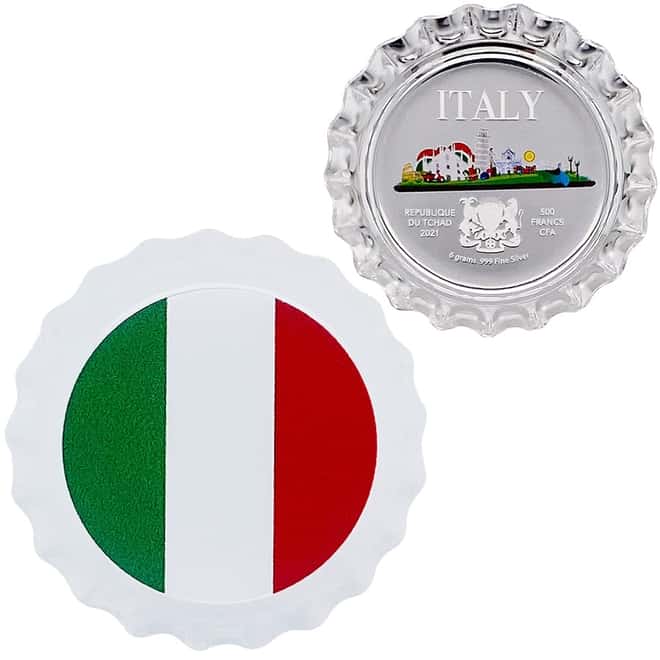 2021 Chad 6 gram World Landmarks - Italy Bottle Cap Proof Silver Coin .999 Fine (w/Box)