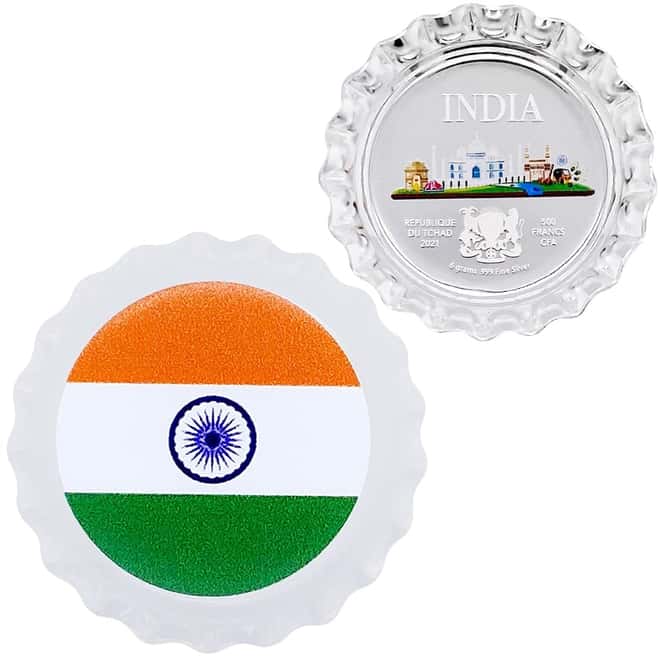 2021 Chad 6 gram World Landmarks - India Bottle Cap Proof Silver Coin .999 Fine (w/Box)