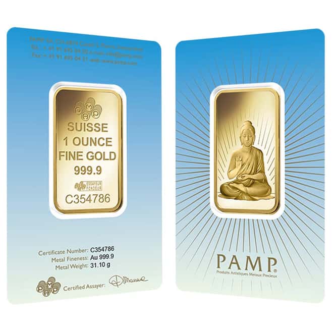 1 oz PAMP Suisse Gold Bar - Buddha (in Assay) .9999 Fine