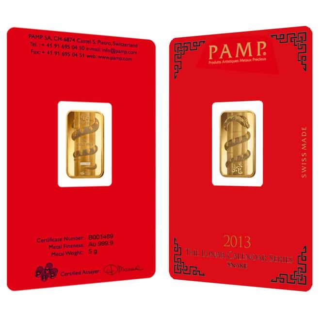 5 gram PAMP Suisse Year of the Snake Gold Bar (in Assay)