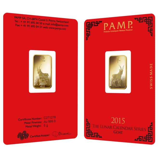 5 gram PAMP Suisse Year of the Goat Gold Bar (in Assay)