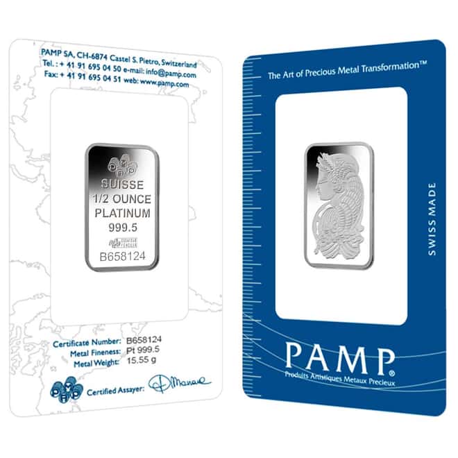 1/2 oz PAMP Suisse Lady Fortuna Platinum Bar .9995 Fine (In Assay)