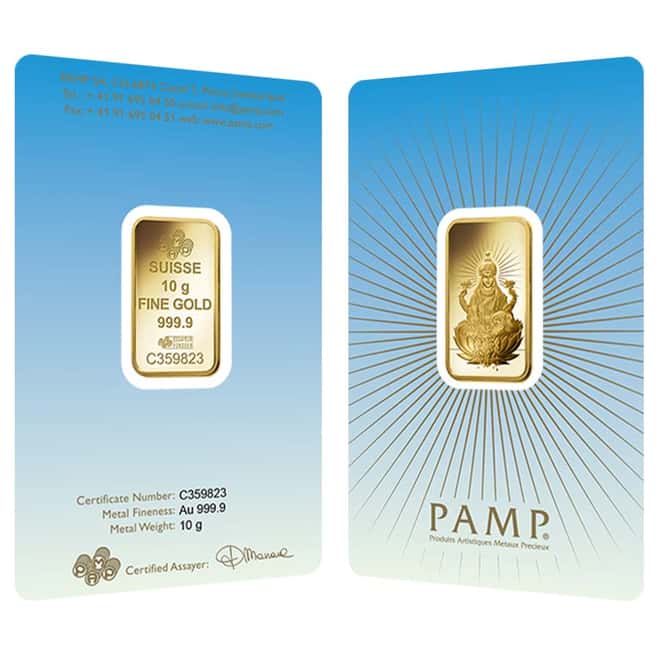 10 gram PAMP Suisse Gold Bar - Lakshmi (in Assay) .9999 Fine