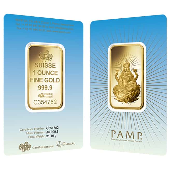 1 oz PAMP Suisse Gold Bar - Lakshmi (in Assay) .9999 Fine