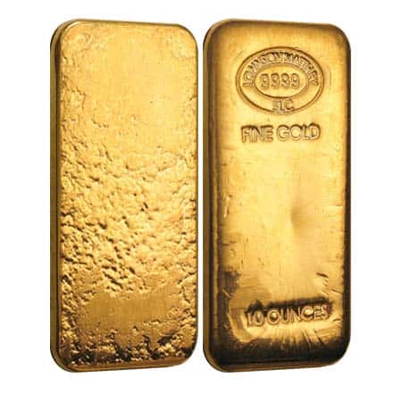 10 oz Johnson Matthey Hand Poured Gold Bar .9999 Fine