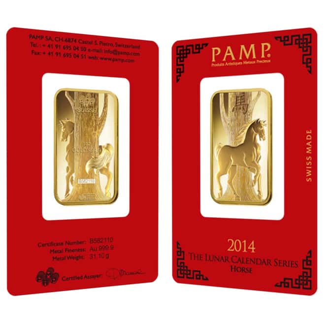 1 oz PAMP Suisse Year of the Horse Gold Bar (In Assay)