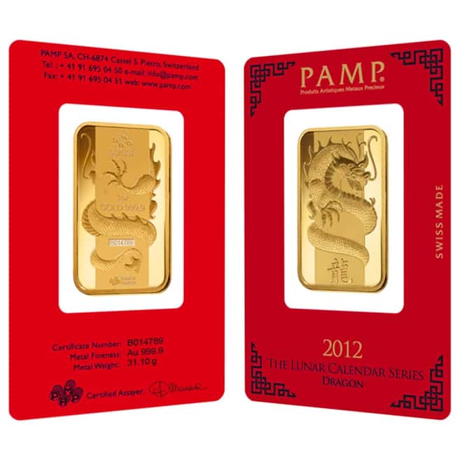 1 oz PAMP Suisse Year of the Dragon Gold Bar (In Assay)