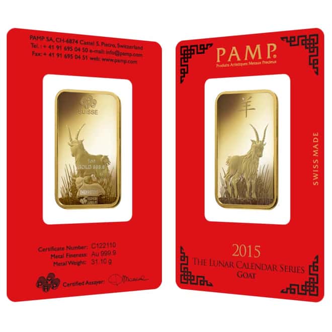 1 oz PAMP Suisse Year of the Goat Gold Bar (In Assay)