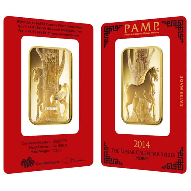 100 gram PAMP Suisse Year of the Horse Gold Bar (In Assay)