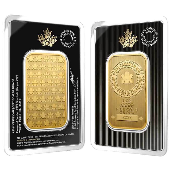 2016 1 oz Gold Wafer Bar Royal Canadian Mint RCM .9999 Fine (In Assay)