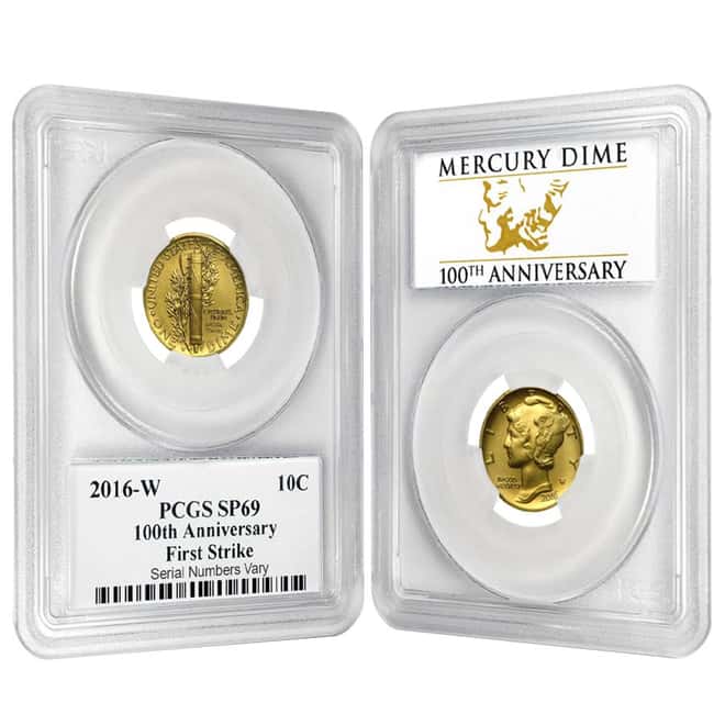 2016 1/10 oz Mercury Dime Centennial Gold Coin PCGS SP 69 FS 100th Ann