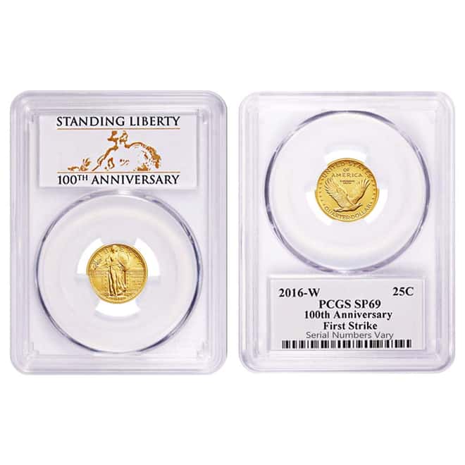 2016 1/4 oz Standing Liberty Quarter Centennial Gold Coin PCGS SP 69 First Strike