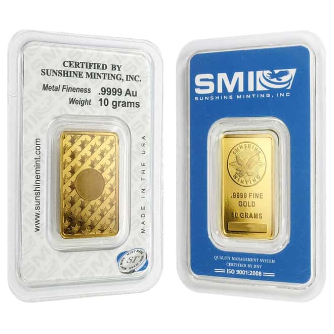 Sunshine Mint 10 gram Gold Bar .9999 Fine (In Assay)