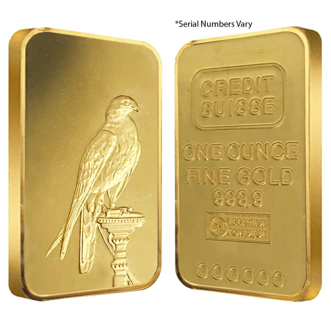 1 oz Credit Suisse Falcon Gold Bar .9999 Fine (Sealed)