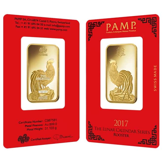 1 oz PAMP Suisse Year of the Rooster Gold Bar (In Assay)