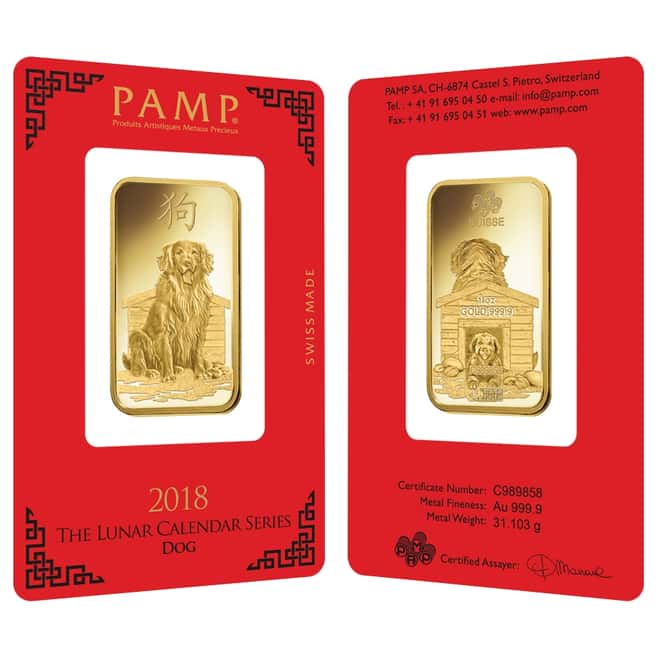 1 oz PAMP Suisse Year of the Dog Gold Bar (In Assay)