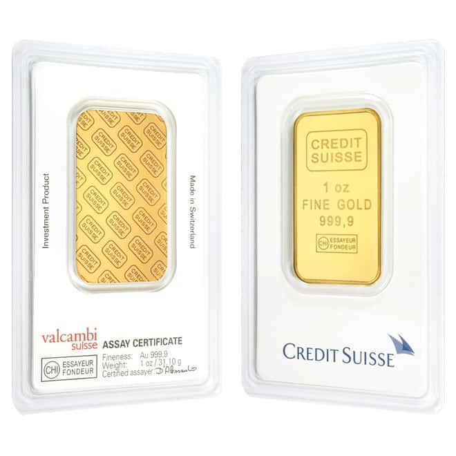 1 oz Credit Suisse Gold Bar .9999 Fine (In Assay)