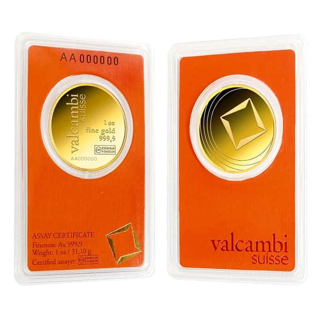 1 oz Gold Round Valcambi Suisse .9999 Fine (In Assay)