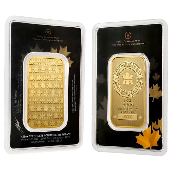 1 oz Gold Wafer Bar Royal Canadian Mint RCM .9999 Fine (In Assay, Random Year)