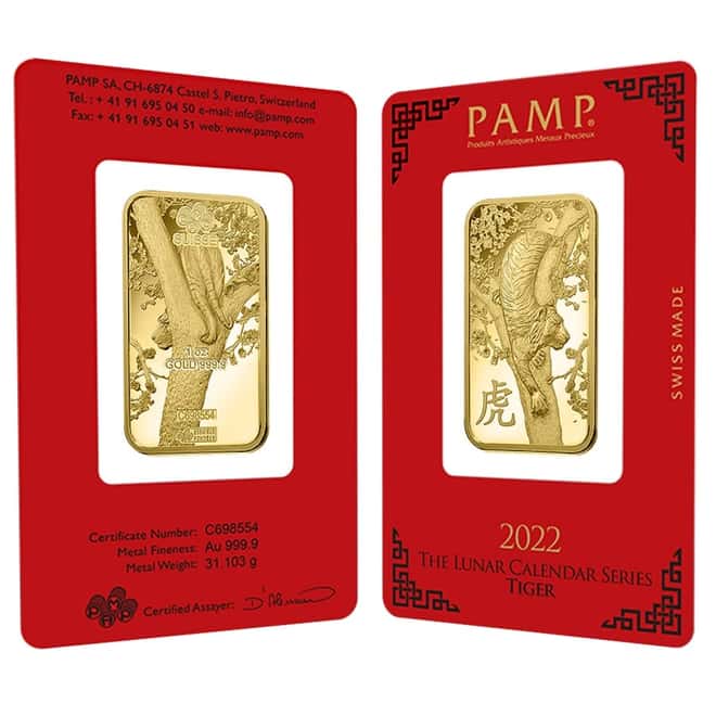 1 oz PAMP Suisse Year of the Tiger Gold Bar (In Assay)