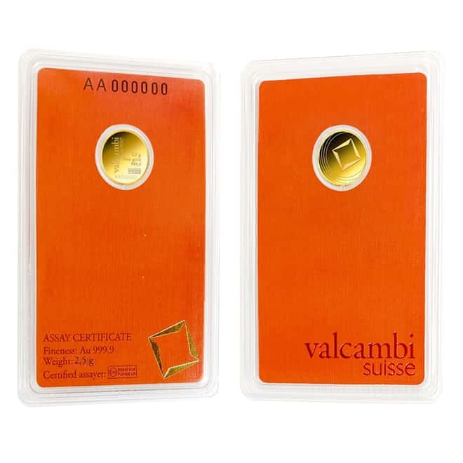 2.5 gram Gold Round Valcambi Suisse .9999 Fine (In Assay)
