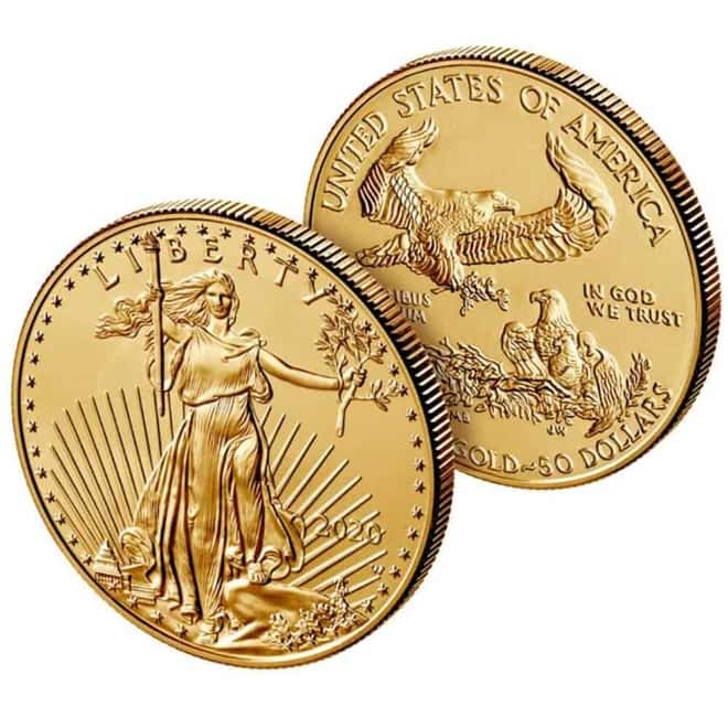 2020-W 1 oz $50 Burnished Gold American Eagle NGC MS 70 FDOI