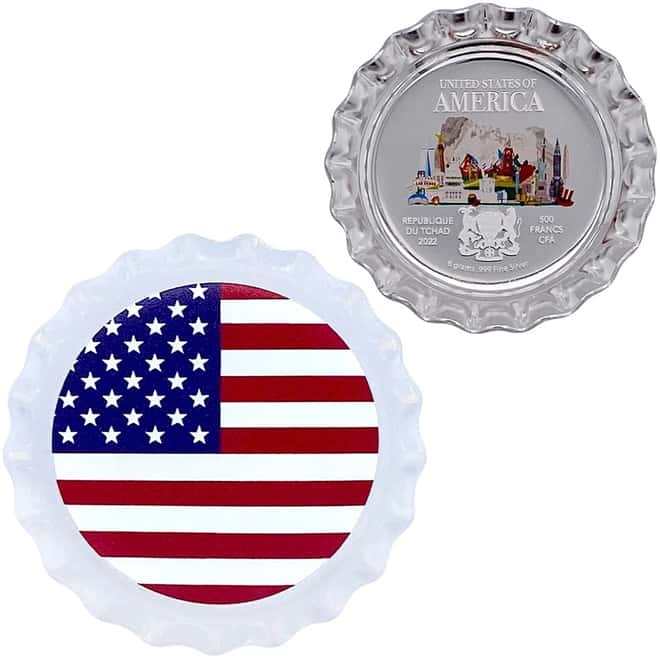 2022 Chad 6 gram World Landmarks - USA Bottle Cap Proof Silver Coin .999 Fine (In Cap)