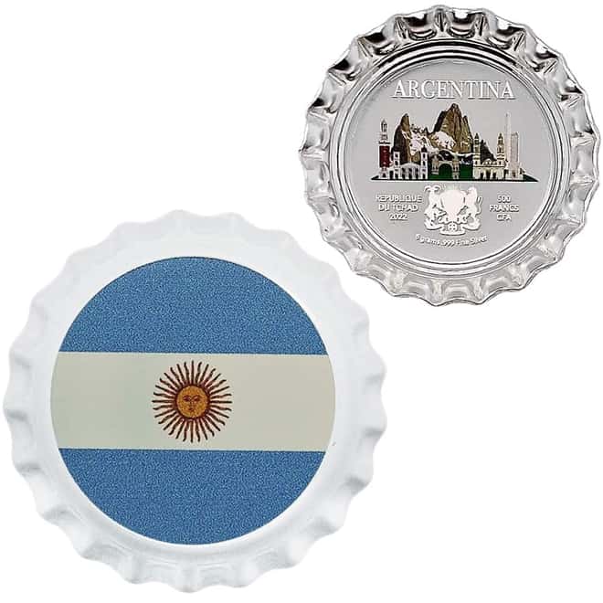 2022 Chad 6 gram World Landmarks - Argentina Bottle Cap Proof Silver Coin .999 Fine (In Cap)
