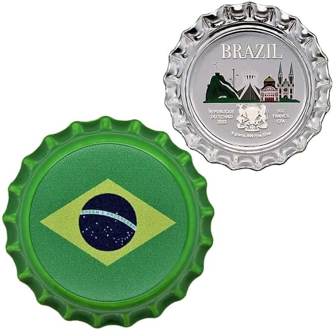 2022 Chad 6 gram World Landmarks - Brazil Bottle Cap Proof Silver Coin .999 Fine (In Cap)