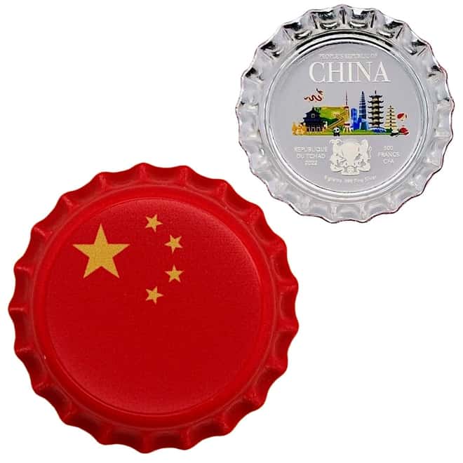 2022 Chad 6 gram World Landmarks - China Bottle Cap Proof Silver Coin .999 Fine (w/Box)