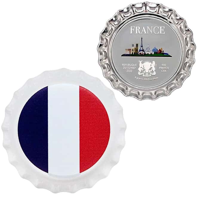 2022 Chad 6 gram World Landmarks - France Bottle Cap Proof Silver Coin .999 Fine (w/Box)