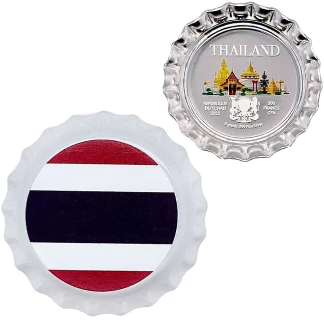 2022 Chad 6 gram World Landmarks - Thailand Bottle Cap Proof Silver Coin .999 Fine (w/Box)
