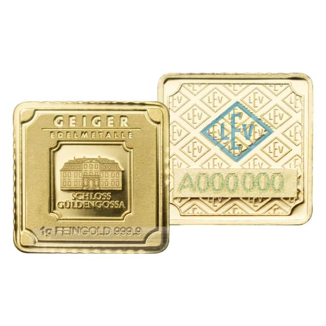 25 x 1 gram Geiger Original Square Gold Bar Multicard .9999 Fine (In Assay)