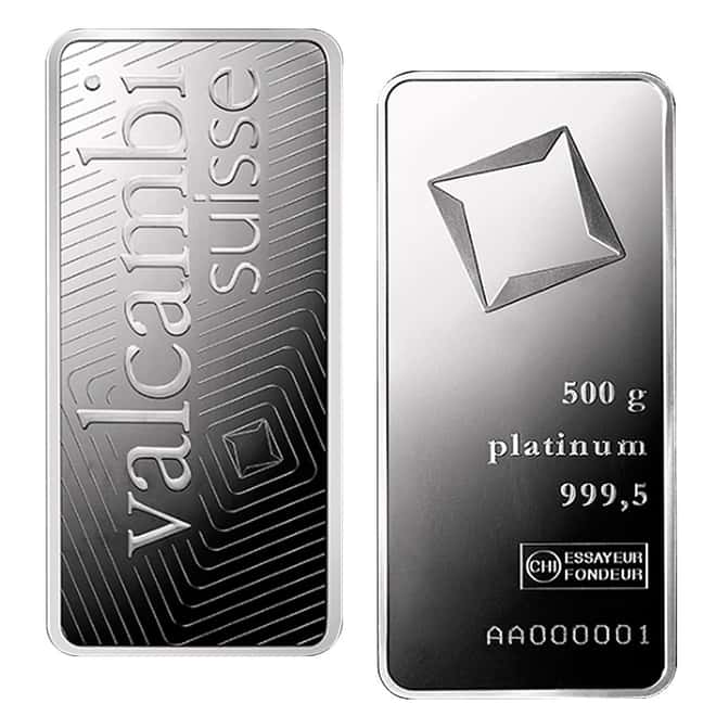 1/2 kilo Platinum Bar - Valcambi Suisse .9995 Fine (w/ Assay)