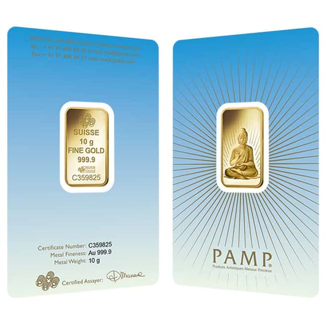 Box of 25 - 10 gram PAMP Suisse Gold Bar - Buddha (in Assay) .9999 Fine