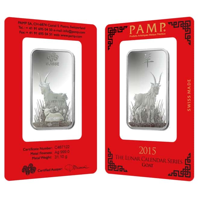 1 oz PAMP Suisse Year of the Goat Silver Bar (In Assay)